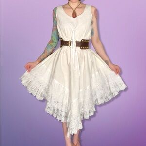 Vintage 1970's JOSEFA White Cotton Eyelet Lace Cottagecore A Line Trapeze Dress